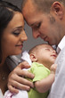 Mixed Race Young Family with Newborn Baby