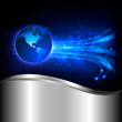 Binary code flowing behind the globe. Vector.