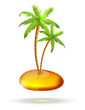two palm trees on sandy island
