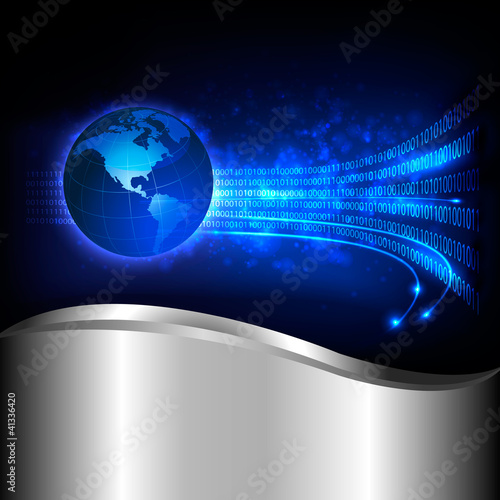 Vector: Binary code flowing behind the globe. Vector. Binary code flowing behind the globe. Vector.