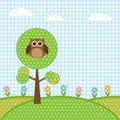 Vettoriale: Owl on tree and flowers Owl on tree and flowers