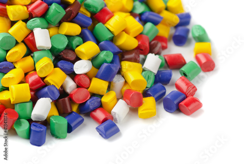 Photo: Colourful plastic polymer granules Colourful plastic polymer granules