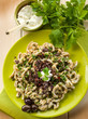 pasta casarecci with ricotta and black olive, heallthy food