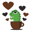 Vector - cartoon.Crocodile and coffee cup.