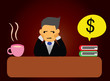 Money or coffee.The man was deciding between money or coffee.