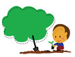 Vector - The boy planted a trees.