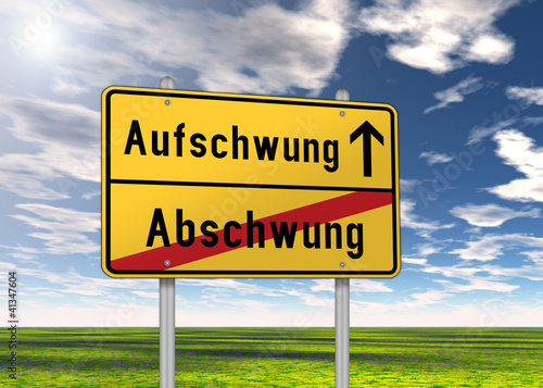 Illustration: Ortsschild "Aufschwung / Abschwung" Ortsschild "Aufschwung / Abschwung"