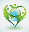Three green figures dancing around Earth