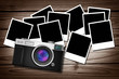 blank photos with Classic Style Camera on old wood background