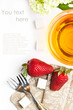 Cup of tea and strawberries over white Cup of tea and strawberries over white