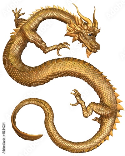 Illustration: Lucky Chinese Dragon with gold metal scales Lucky Chinese Dragon with gold metal scales