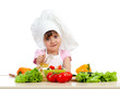 Chef girl preparing healthy food over white background