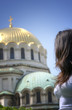 Girl in front of Alexander Nevski Cathedral in Sofia