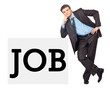 Portrait of a young businessman with inscription "JOB"
