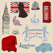 Set of London doodles - for design and scrapbook - hand drawn in