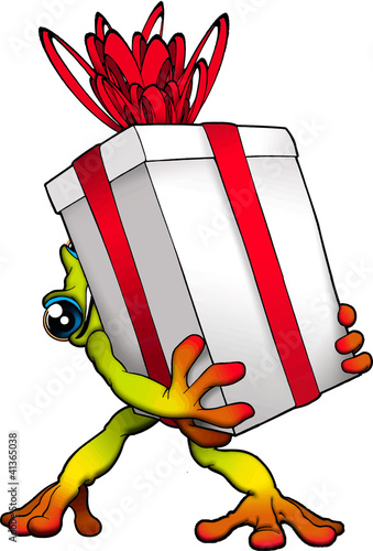 Vector: rain forest frog with present rain forest frog with present