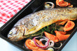 canvas print picture - Herb-stuffed trout with tomatoes