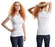 Pretty female wearing blank white shirt