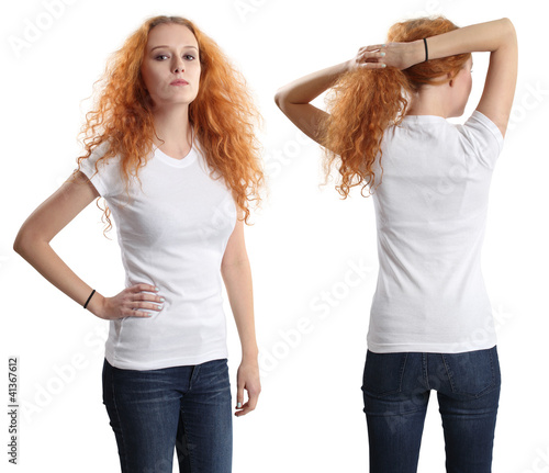 Photo: Pretty female wearing blank white shirt Pretty female wearing blank white shirt