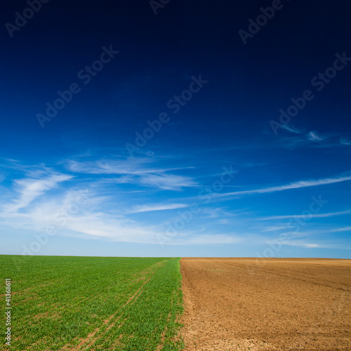 Photo: a seeded field and a field lying fallow a seeded field and a field lying fallow