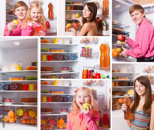Photo: collage with people at the refrigerator collage with people at the refrigerator