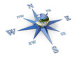 Wind rose with planet earth in the center, isolated on white
