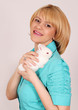 beautiful girl holding dwarf white rabbit beautiful girl holding dwarf white rabbit