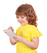 happy little girl playing with tablet happy little girl playing with tablet