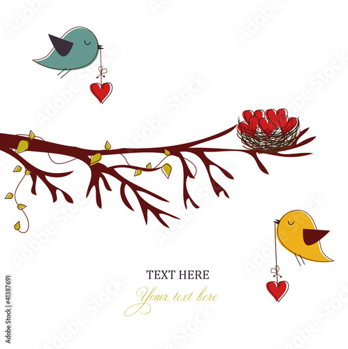Vector: Card with birds and hearts,love card Card with birds and hearts,love card