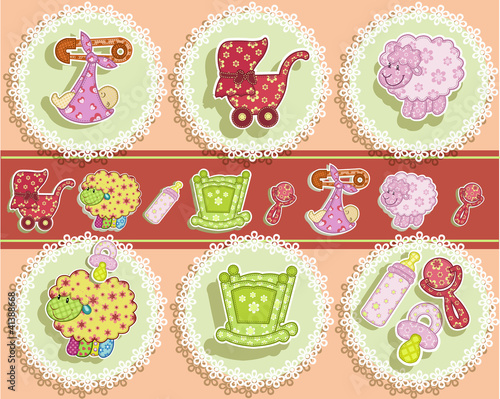 Vector: Beautiful card with a set for the baby Beautiful card with a set for the baby