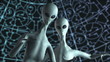 Two aliens on sci-fi background