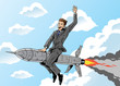Businessman riding a rocket