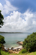 clouds, sea  and beach with trees