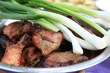 The meat and green onions