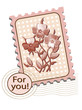 Postage stamp with pansies, vector.