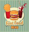 banner with fast food with cola, hamburger and fries