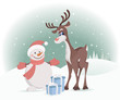 Rudolph reindeer with snowman