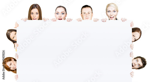 Photo: Blank signboard ringed with enthusiastic people Blank signboard ringed with enthusiastic people