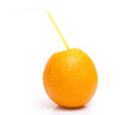 Orange with cocktail straw isolated on white background. Orange with cocktail straw isolated on white background.