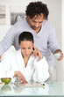 couple reading a magazine during breakfast