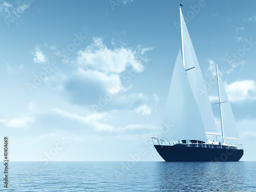 Illustration: sailing vessel travelling on ocean against of blue sky sailing vessel travelling on ocean against of blue sky