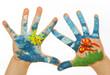 Child Hand Painted on spring background