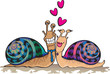Two colorful snails madly in love