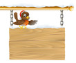 Christmas Santa hat bird on sign