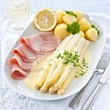 Asparagus with Hollandaise sauce, ham and potatoes