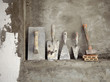 aged construction cement mortar used tools