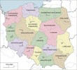 Contour map of Poland with voivodeships, rivers and lakes