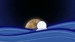 Moon rise with stylized sea waves.