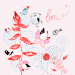 floral background with birds