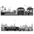 Vector Illustration: Bus station.City skyline